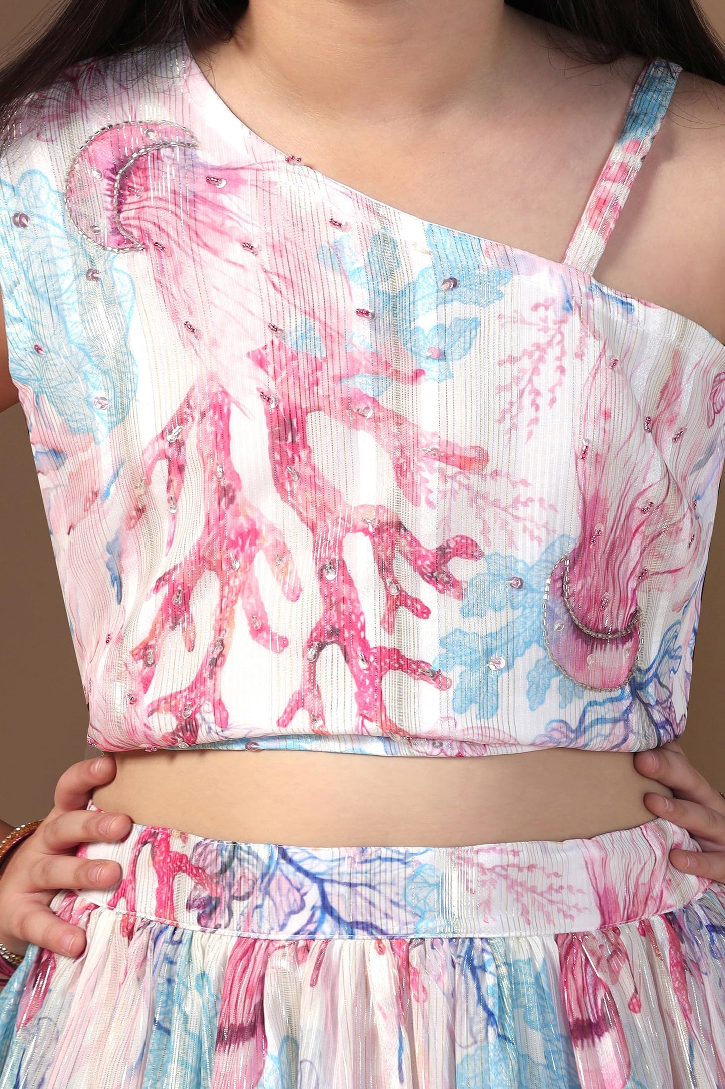 Jwalin Girl’s Georgette Lehenga Choli|Kids Lehenga And Choli|Printed Lehenga Choli(JWGLGC00149 WHT 28_White_7-8 Yrs)