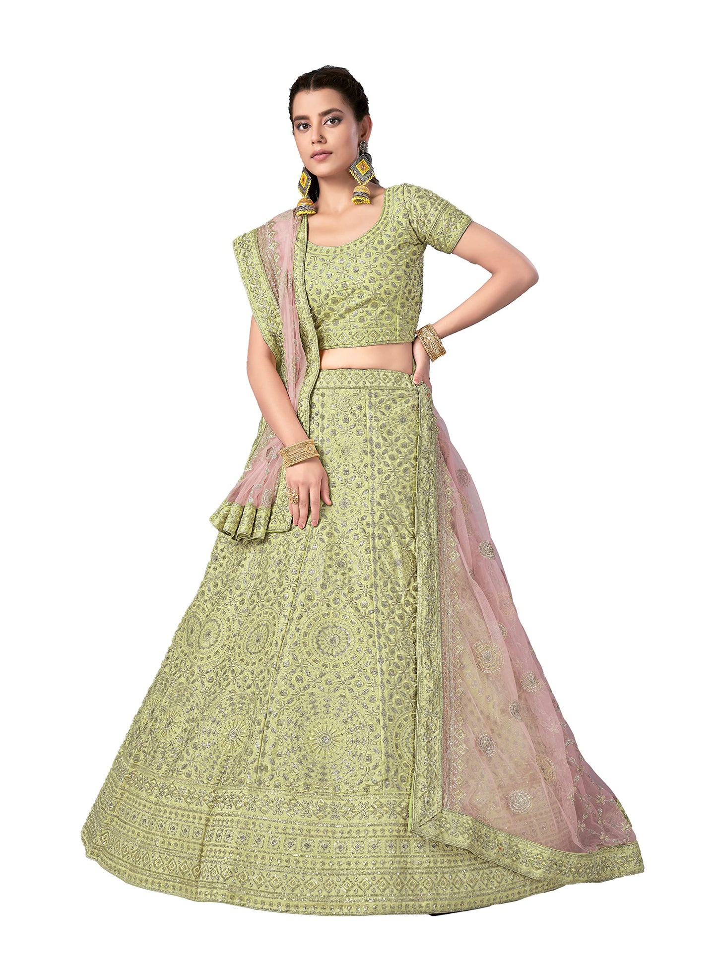 FUSIONIC glamorous green colored heavy Zari worked lehenga choli For Women