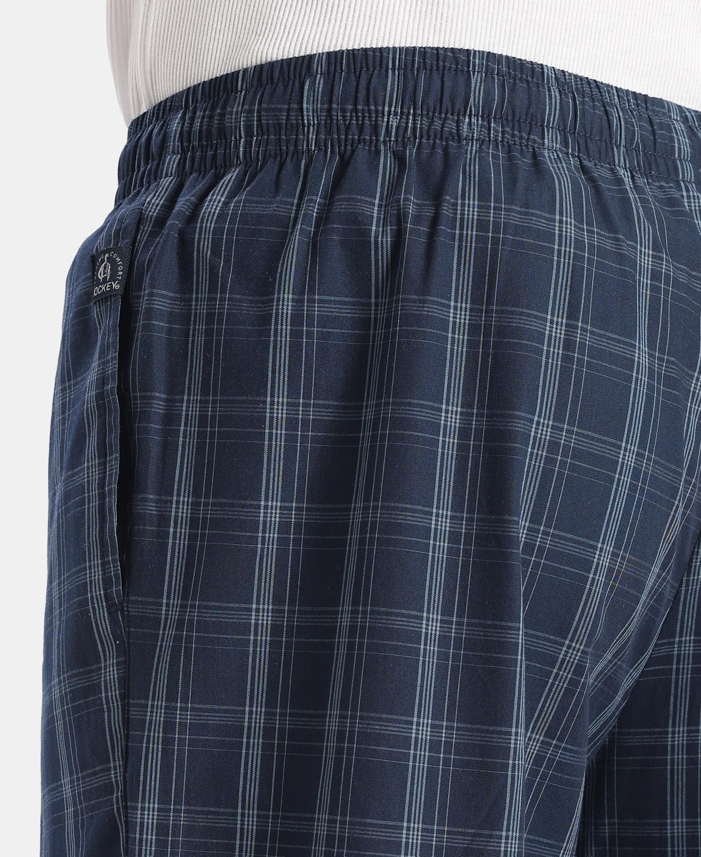 Jockey 9009 Men's Super Combed Cotton Woven Fabric Regular Fit Checkered Pyjama with Side Pockets_New Navy_XXL