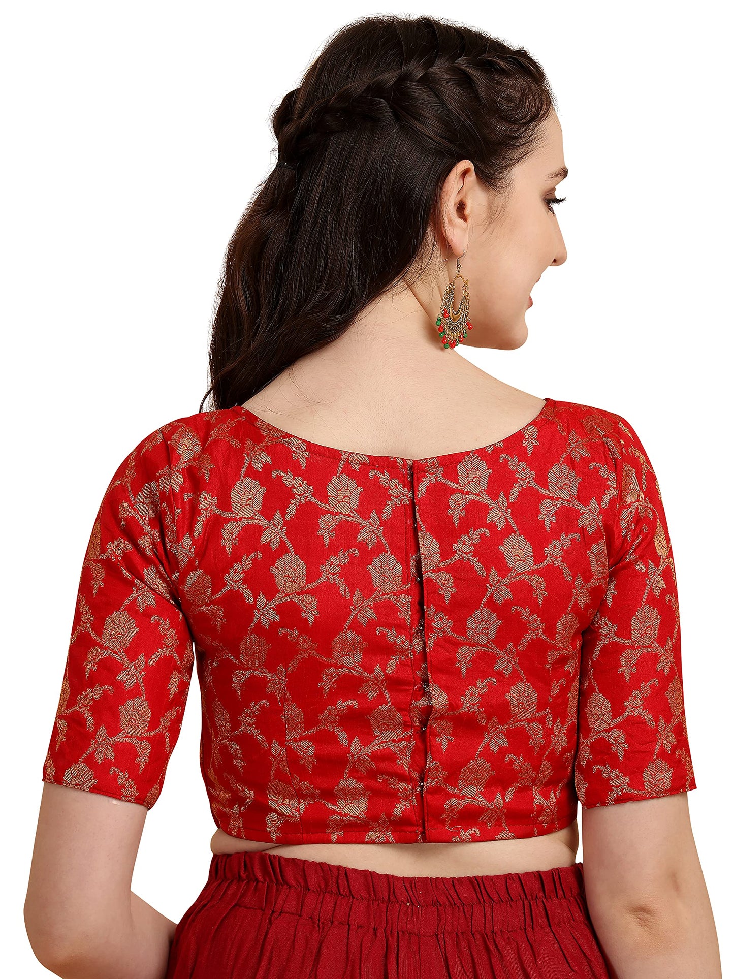 OOMPH! Jacquard Red Readymade Blouse for Women - rbbl118xxl