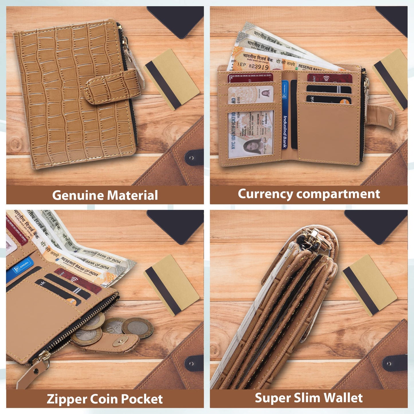 TnW Small Women's Wallet -PU Leather Multi Wallets | Credit Card Holder | Coin Purse Zipper -Small Secure Card Case/Gift Wallet for Women(Beige)