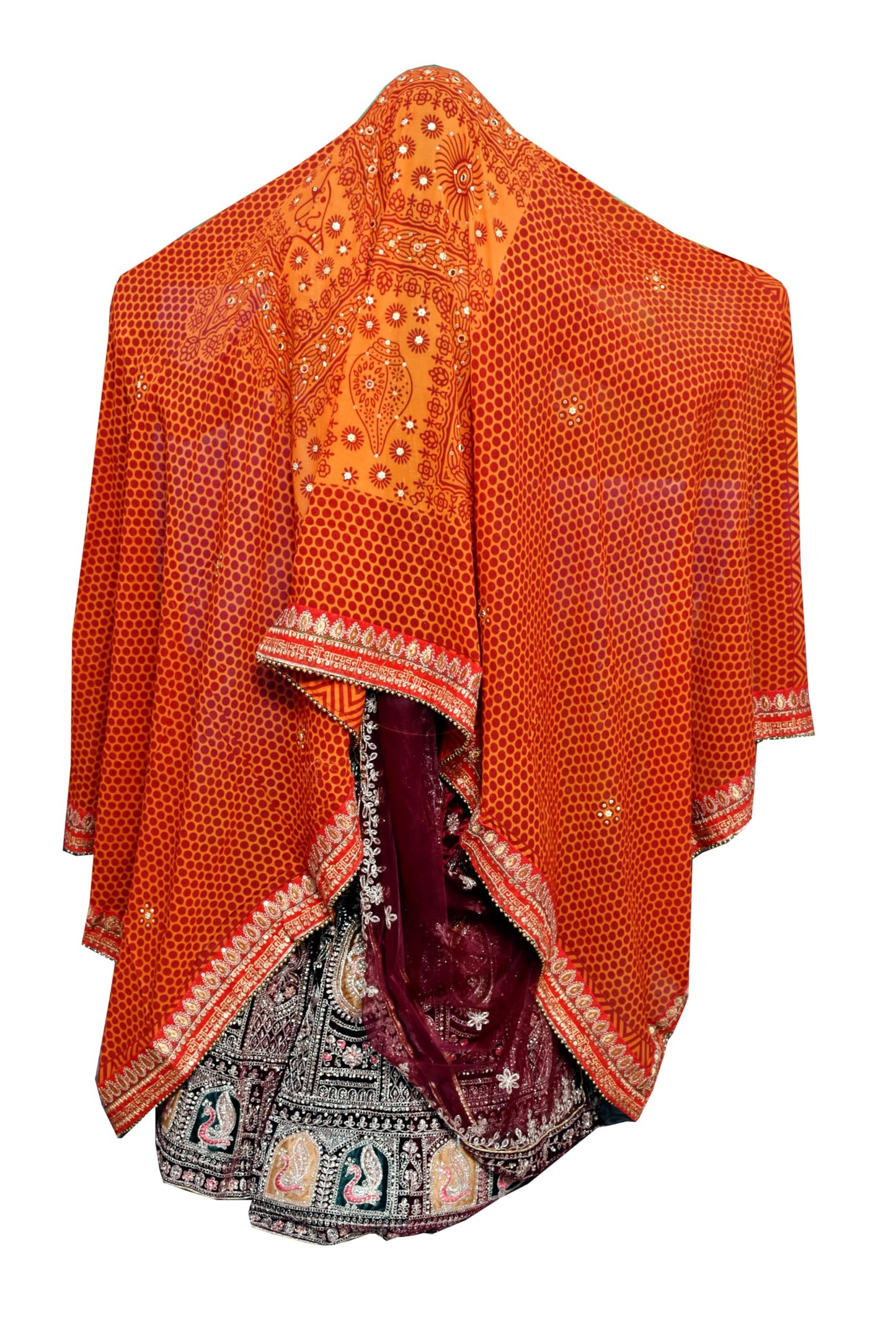 Fashion & Heritage Traditional Uttarakhand Orange Pichora for Women's | Embroidered Chiffon Pichoda | Ethnic Bridal Wear Pichodi | Lightweight Dupatta for Festivals & Weddings