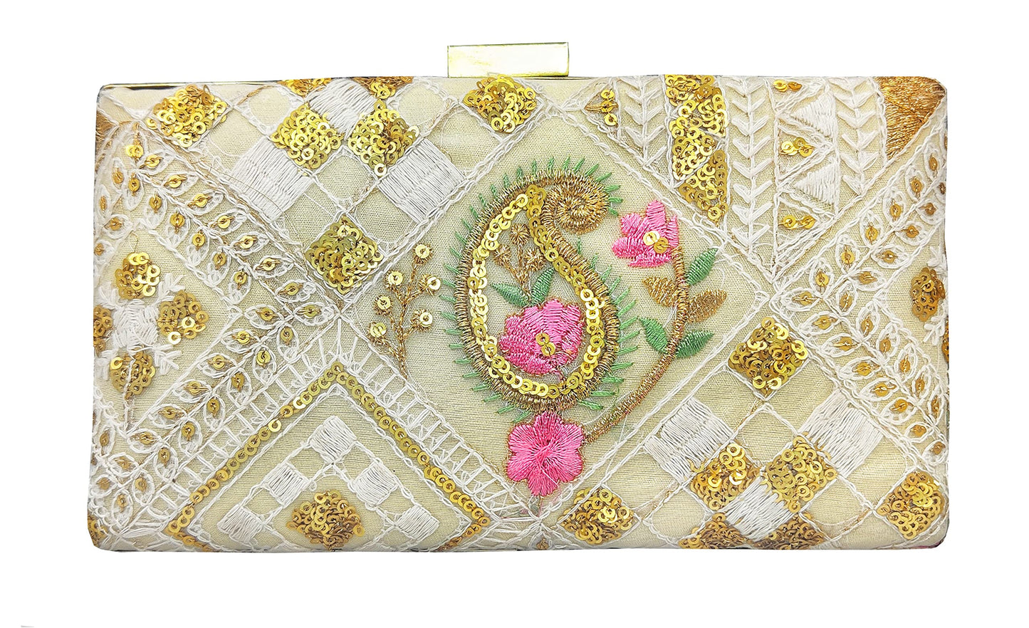 DUCHESS Women Party Box Clutch (Pink-White)