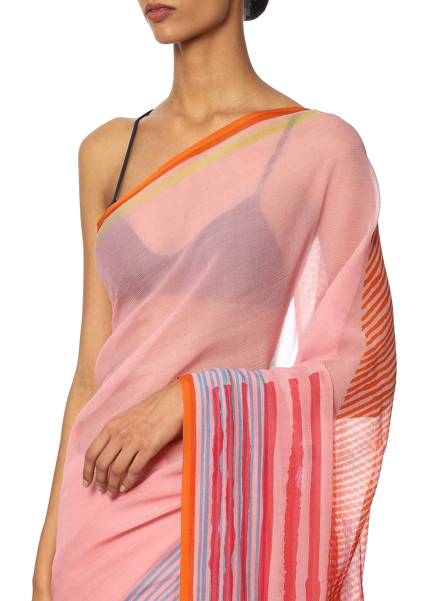 Satya Paul Chiffon Pink Soft Printed Silk Saree