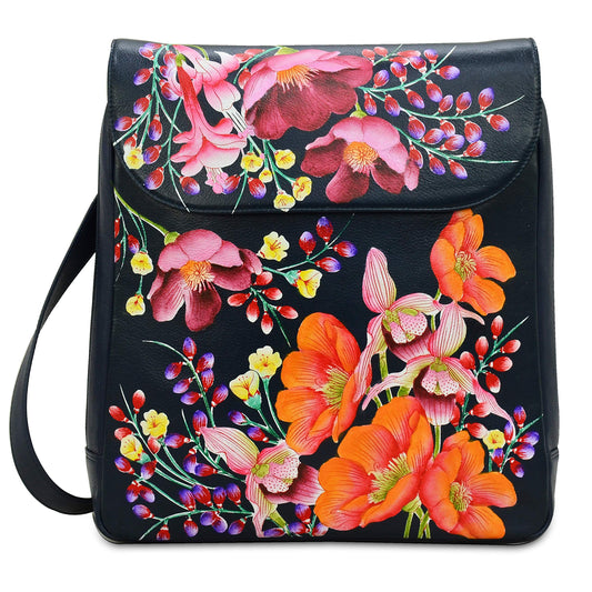 Anuschka Women's Hand-Painted Genuine Leather Large Travel Backpack - Moonlit Meadow