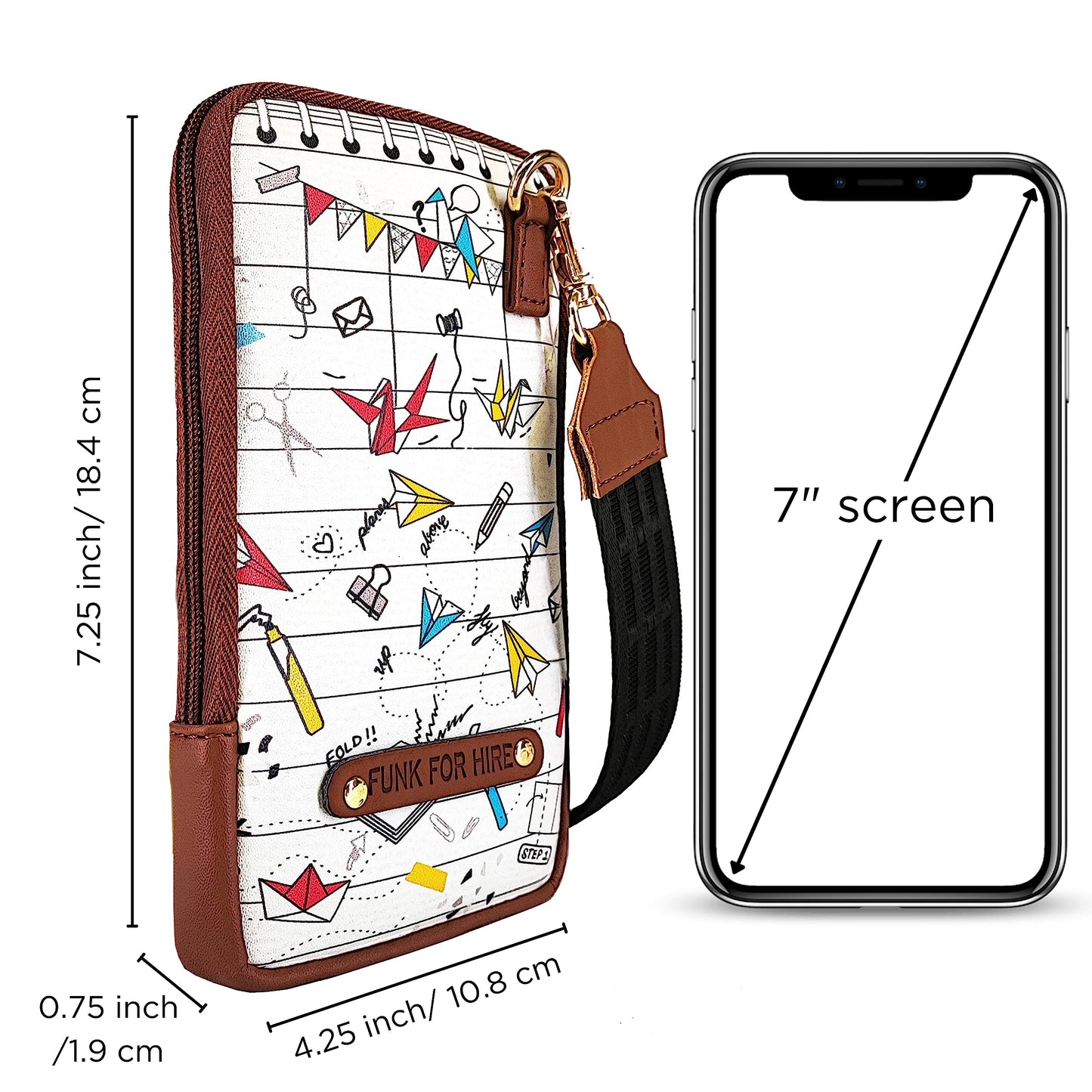 Funk For Hire Womens Leatherette Origami Printed Mobile Holder Sling Bag - White And Brown