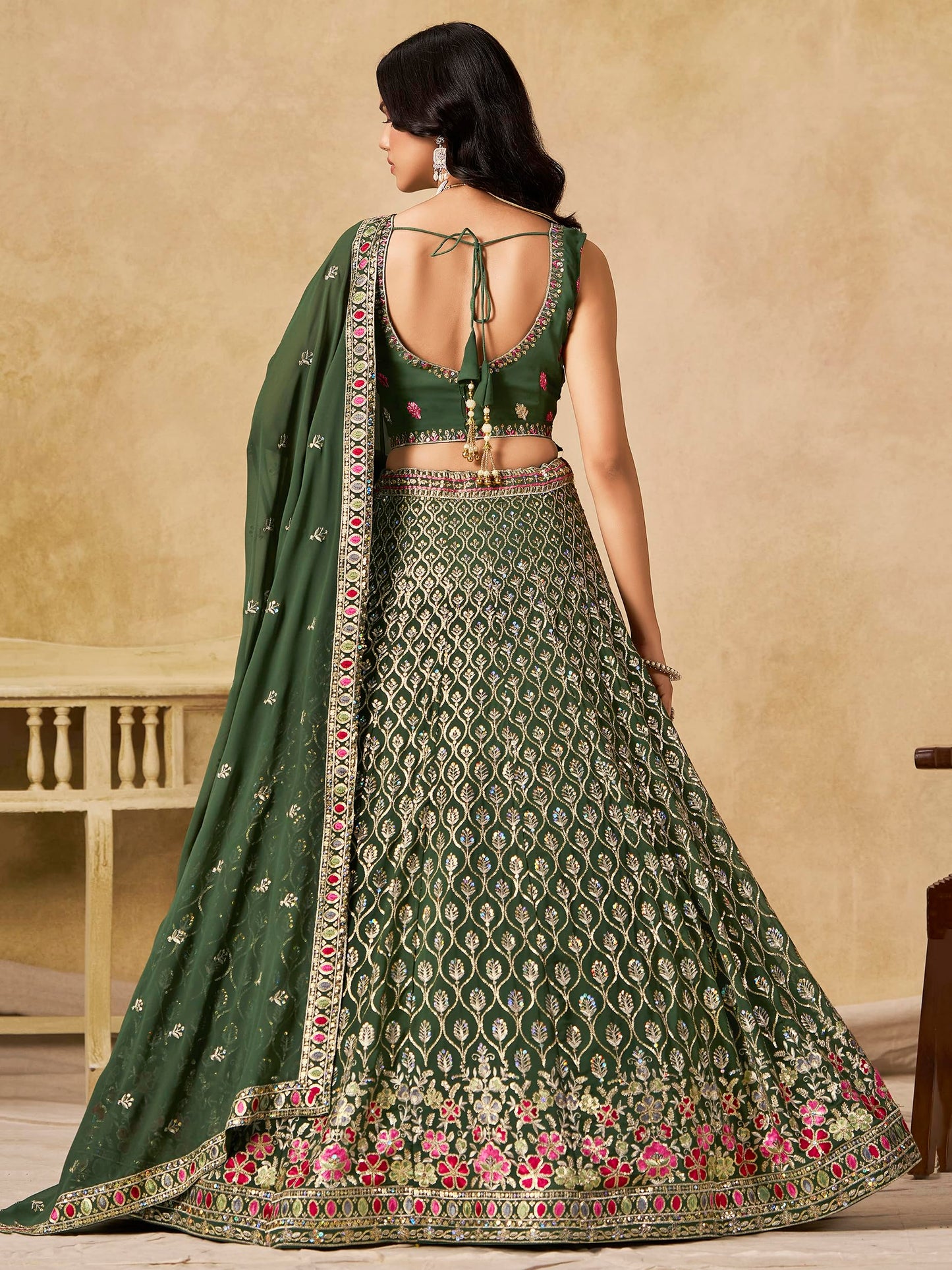 Zeel Clothing Women's Sequins and Thread Embroidered Work Georgette Lehenga Choli With Dupatta (5134-Women-Lehenga-Choli-Latest; Free size) (Green)