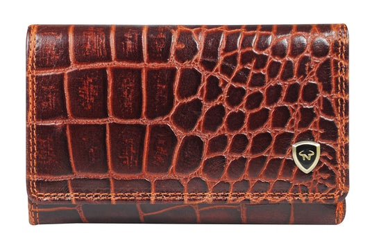 Women's Genuine Leather wallet-Long Purse Wallet with Multiple Card Slots, Zip Pocket and Note Compartment (Cognac)
