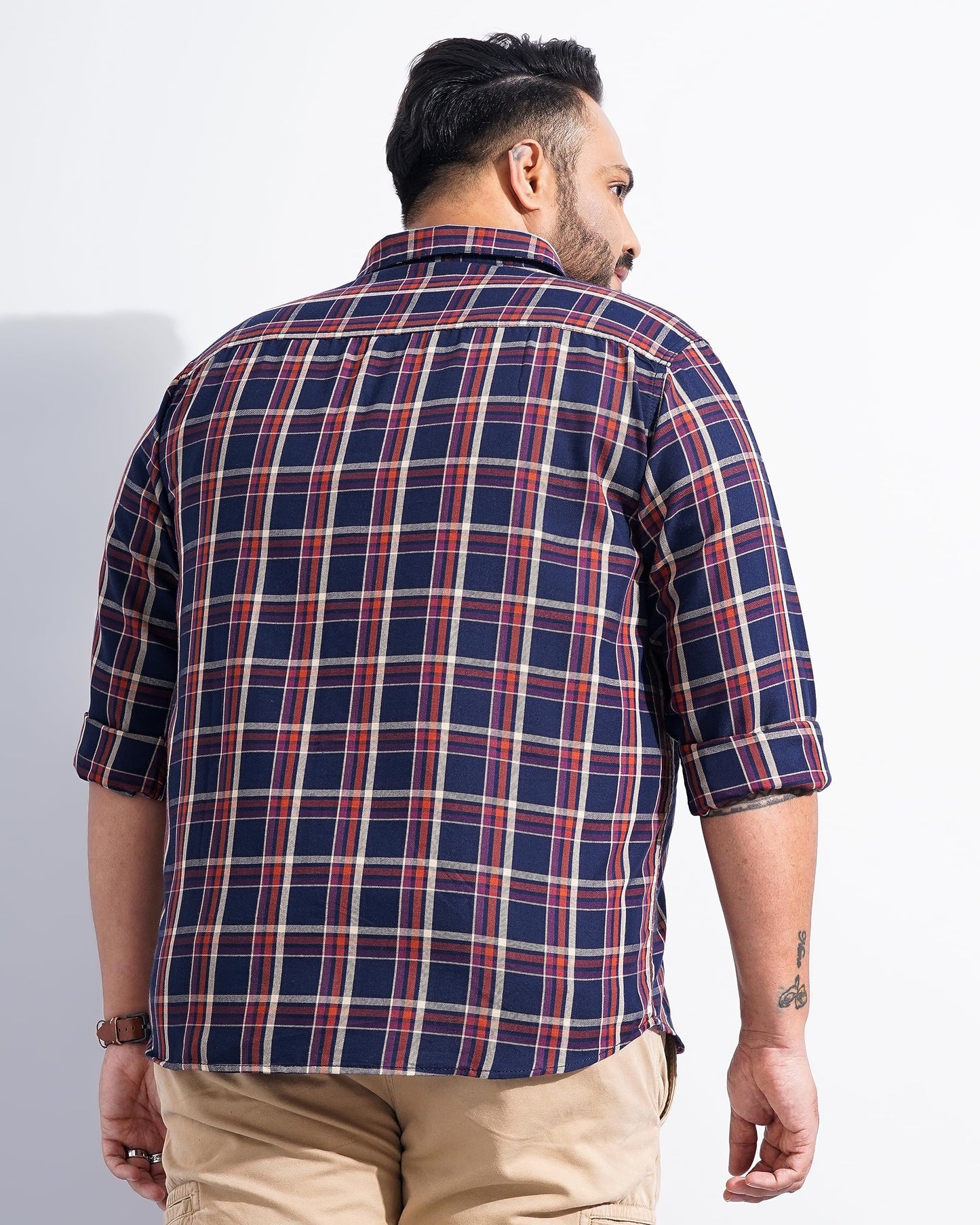 The Indian Garage Co Men's Cotton Checkered Plus Size Regular Fit Shirt (Pl-0822-Sh06-01_Navy 4XL)