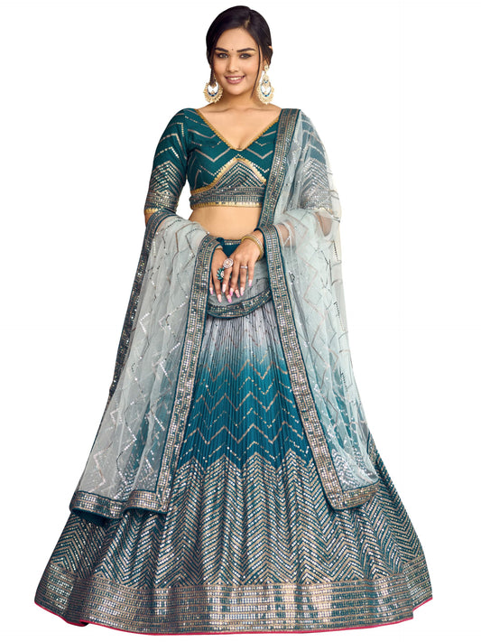 Zeel Clothing Women's Zari & Sequins Embroidered Art Silk New Semi-Stitched Lehenga Choli With Dupatta (5057-Blue-Womens-Lehenga-Choli-Latest; Free Size)