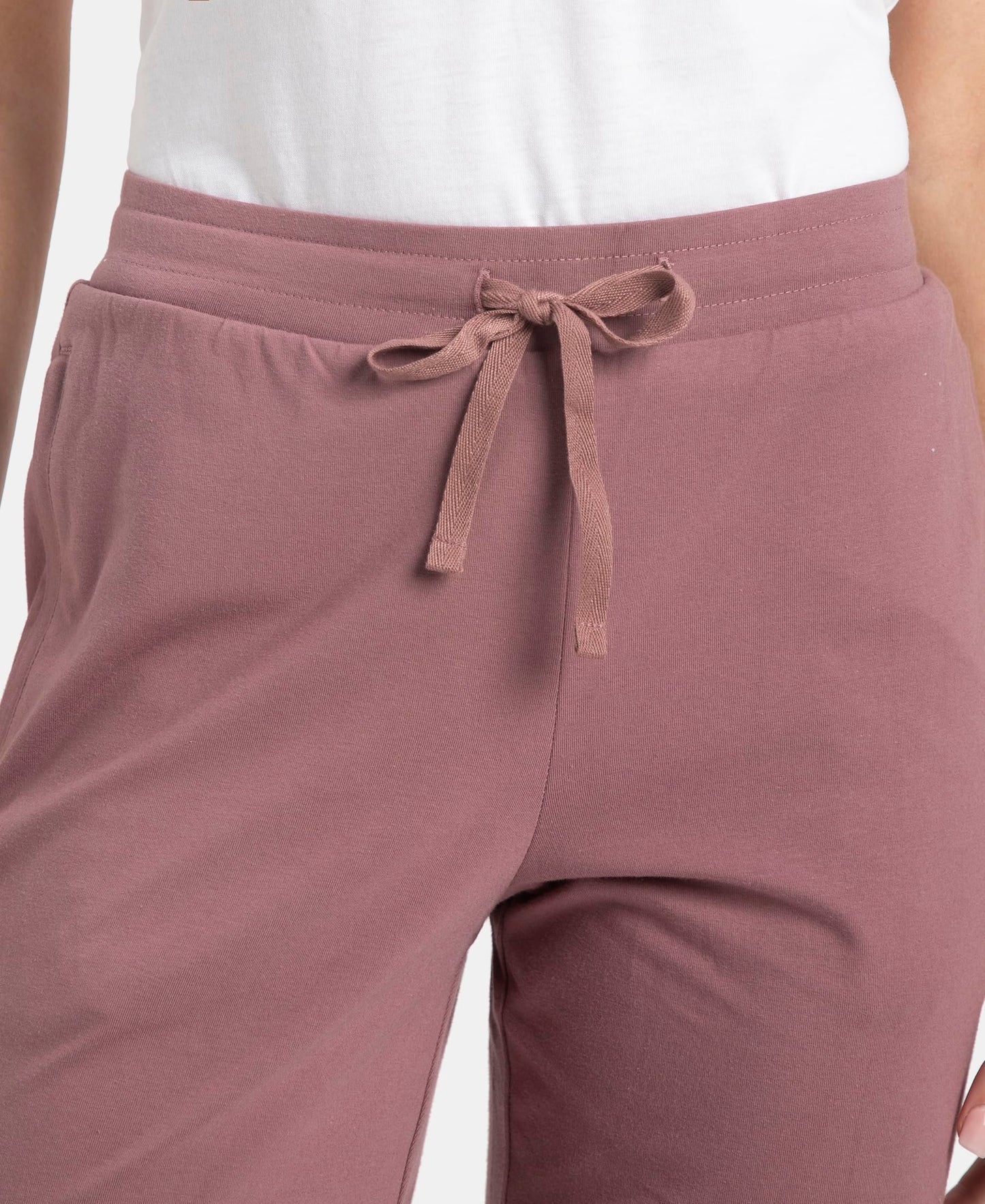 Jockey 1300 Women's Super Combed Cotton Elastane Stretch Slim Fit Capri with Side Pockets_Burnt Rose_XL