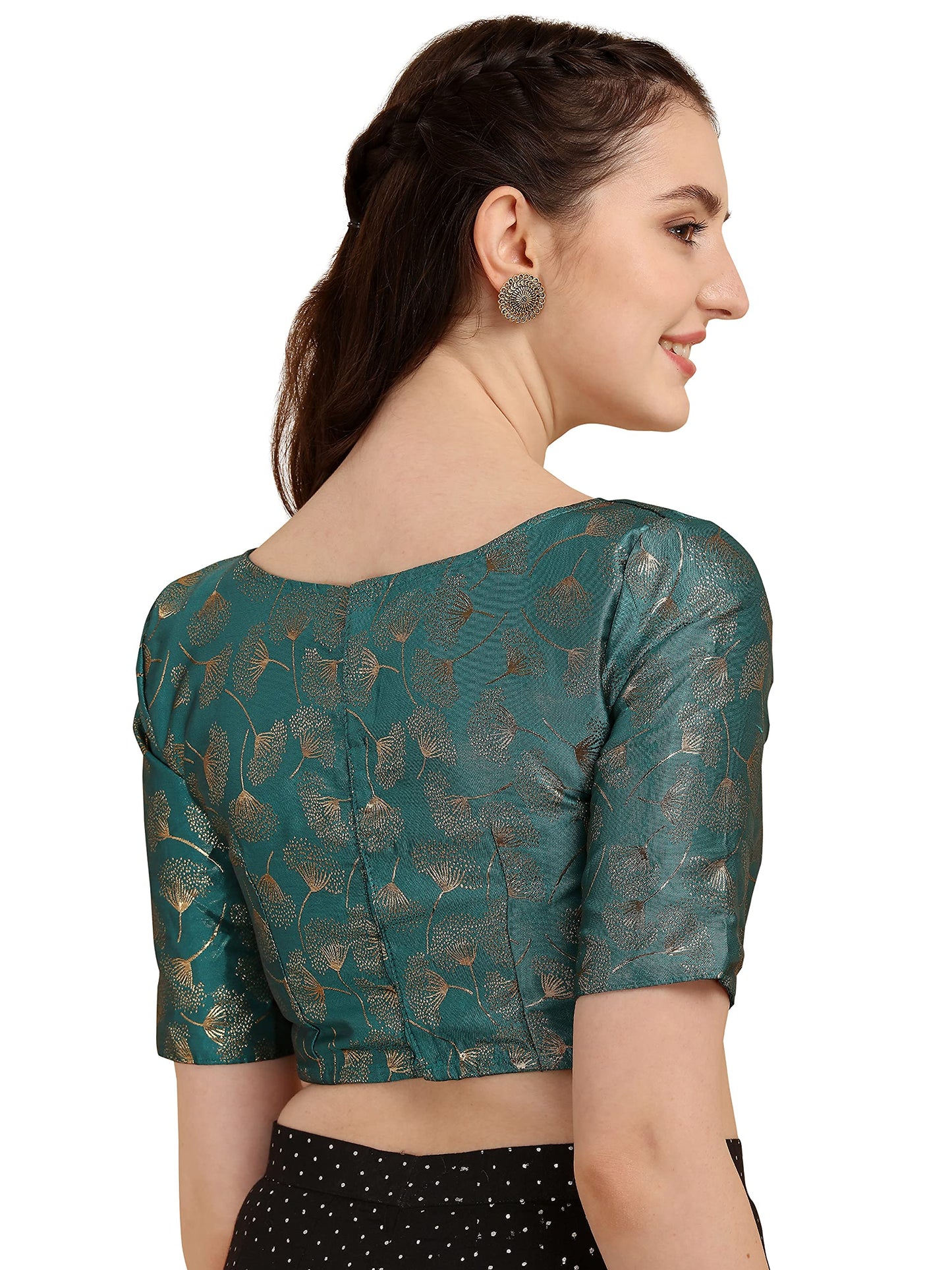 OOMPH! Jacquard Green Readymade Blouse for Women - rbbl115s