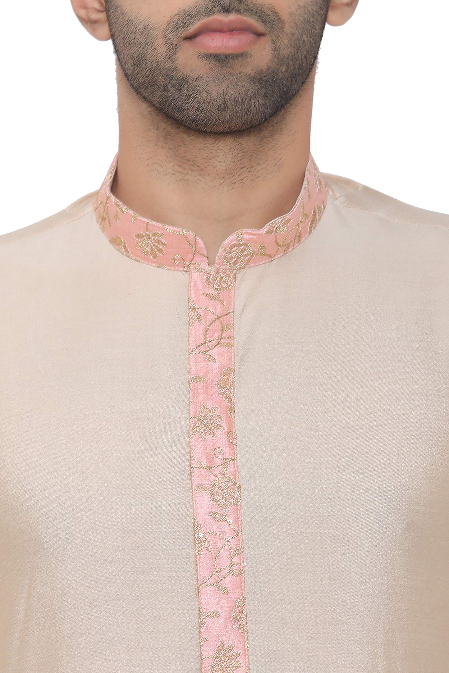 Manyavar Men's Silk Blend Kurta Chudidar (JAST138_Pink_M)