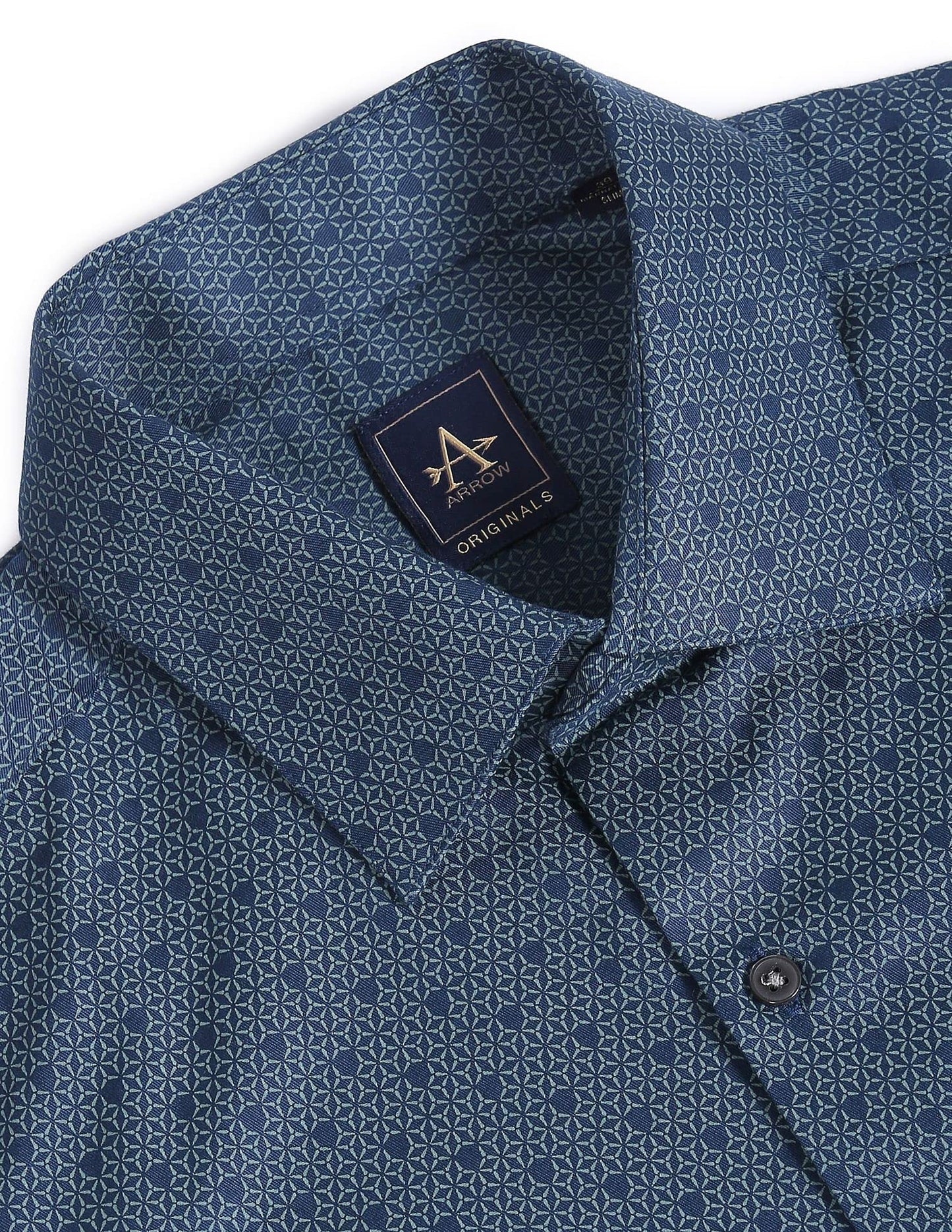 Arrow Printed Slim Fit Twill Formal Shirt Dark Blue