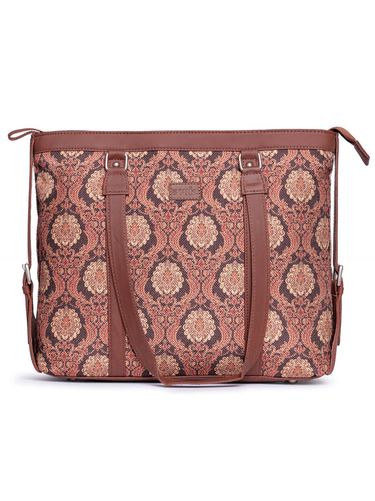ZOUK Office Bag | Stylish Bags for Office Use | Laptop Bag 15.6 inch | Stylish Tote for Office Use | Purse for Women | Vegan Leather Handbag | Daily & Travel Use | Jodhpur Damask