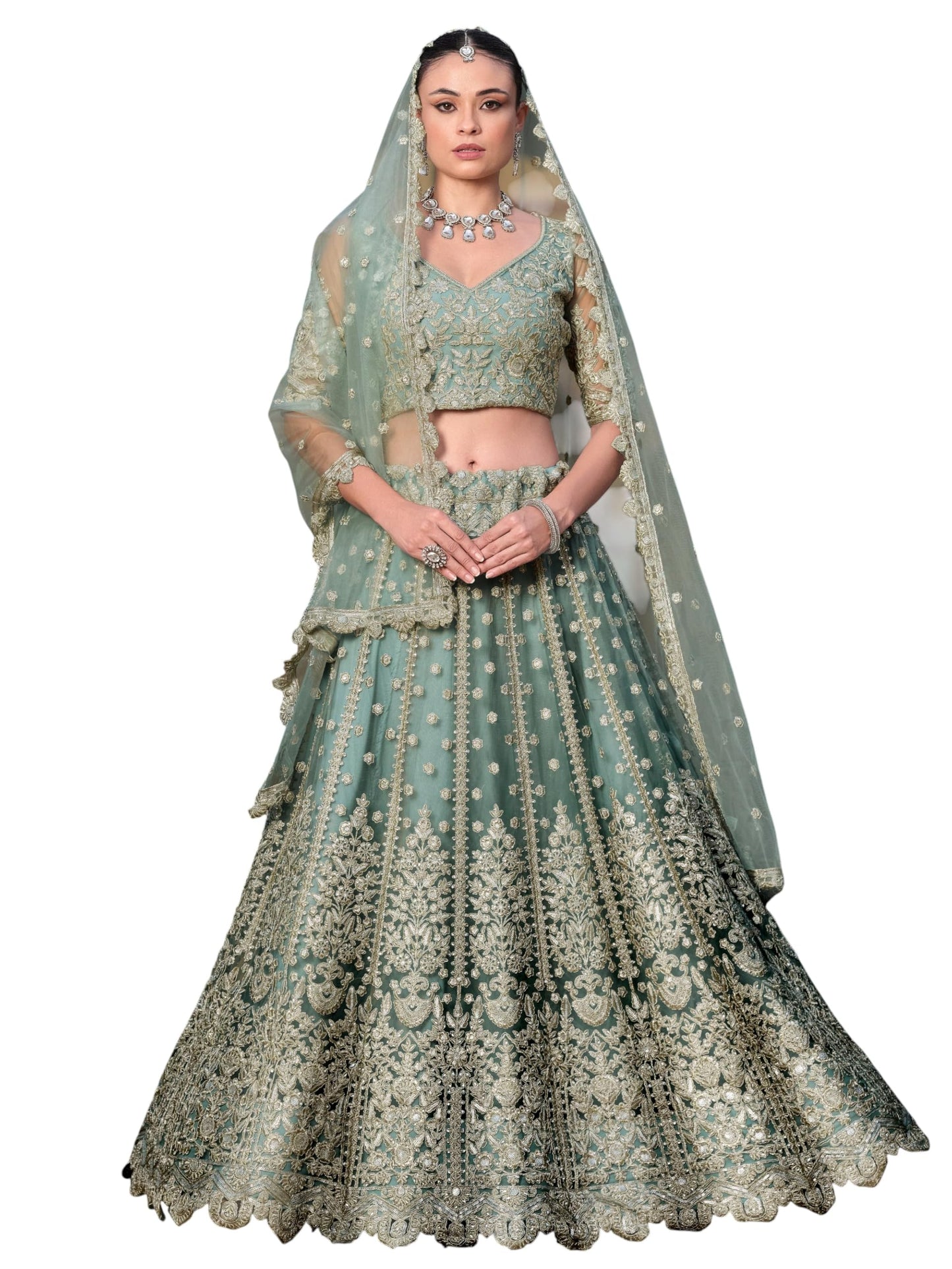 Zeel Clothing Women's Zari Sequins Embroidered Work Soft Net Lehenga Choli With Dupatta (6013-Women-Lehenga-Choli-Latest; Free size) (Yellow) (Pista)