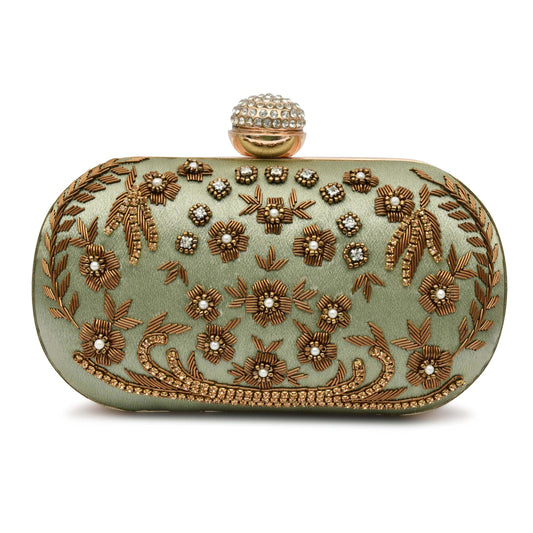For The Beautiful You Green Embroidered Women's Clutch (cp-128)