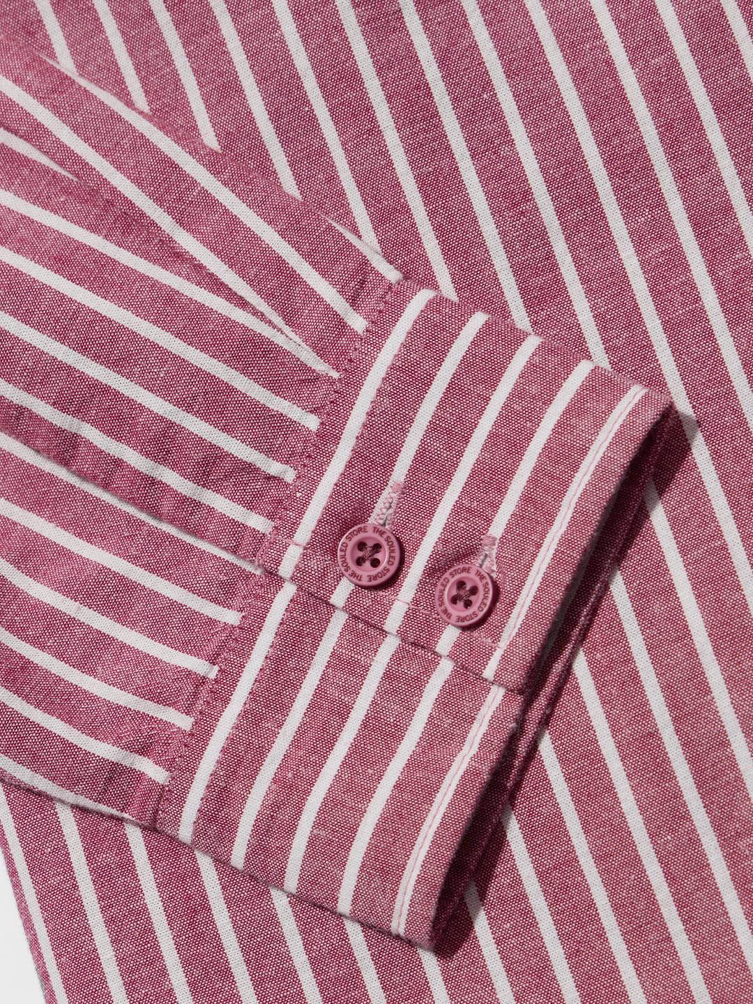 The Souled Store Cotton Linen Stripes: Roselle Women and Girls Long Sleeves Collared Neck Button Front Pink Cotton Linen Boyfriend Shirts