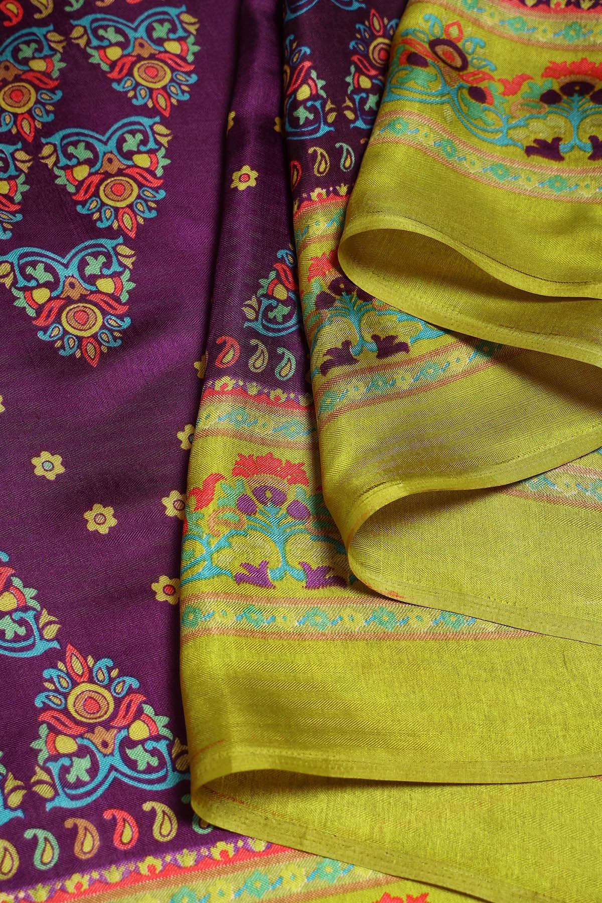 Soch Womens Purple Pashmina Paisley Print Saree