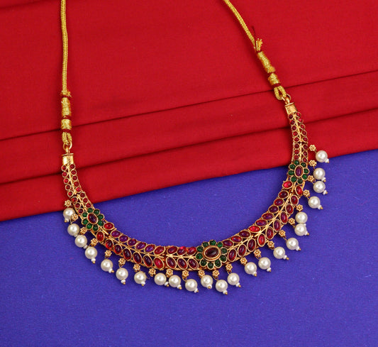 CUTE GOLD Antique Oxidised Plating Necklace With Earring For Women and Girls | Antique Temple Necklace Set for Women & Girls (AN-360)