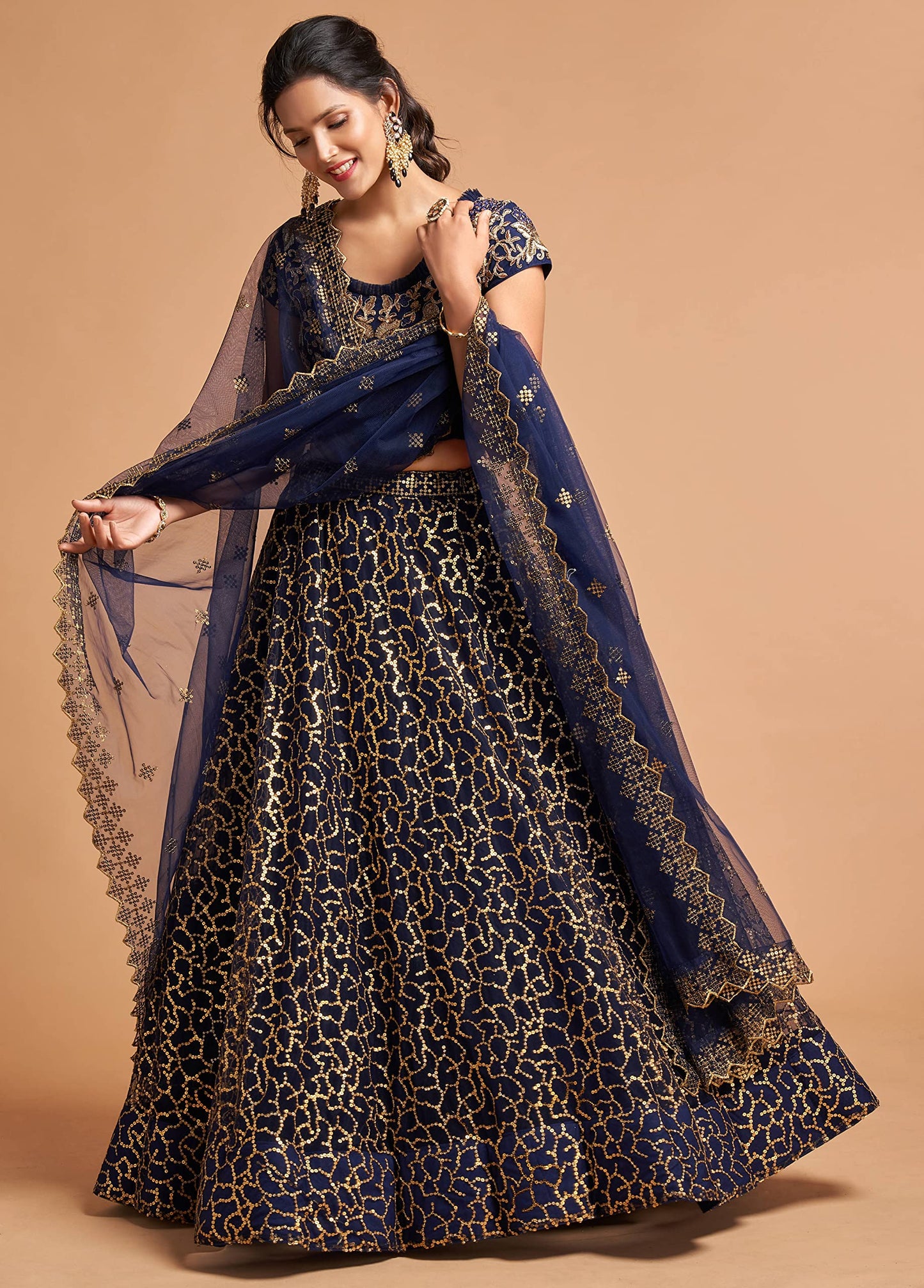 Zeel Clothing Women's Net Embroidered Semi-Stitched New Lehenga Choli with Dupatta (7311-Blue-Wedding-Girlish-Latest-Lehenga; Free Size)