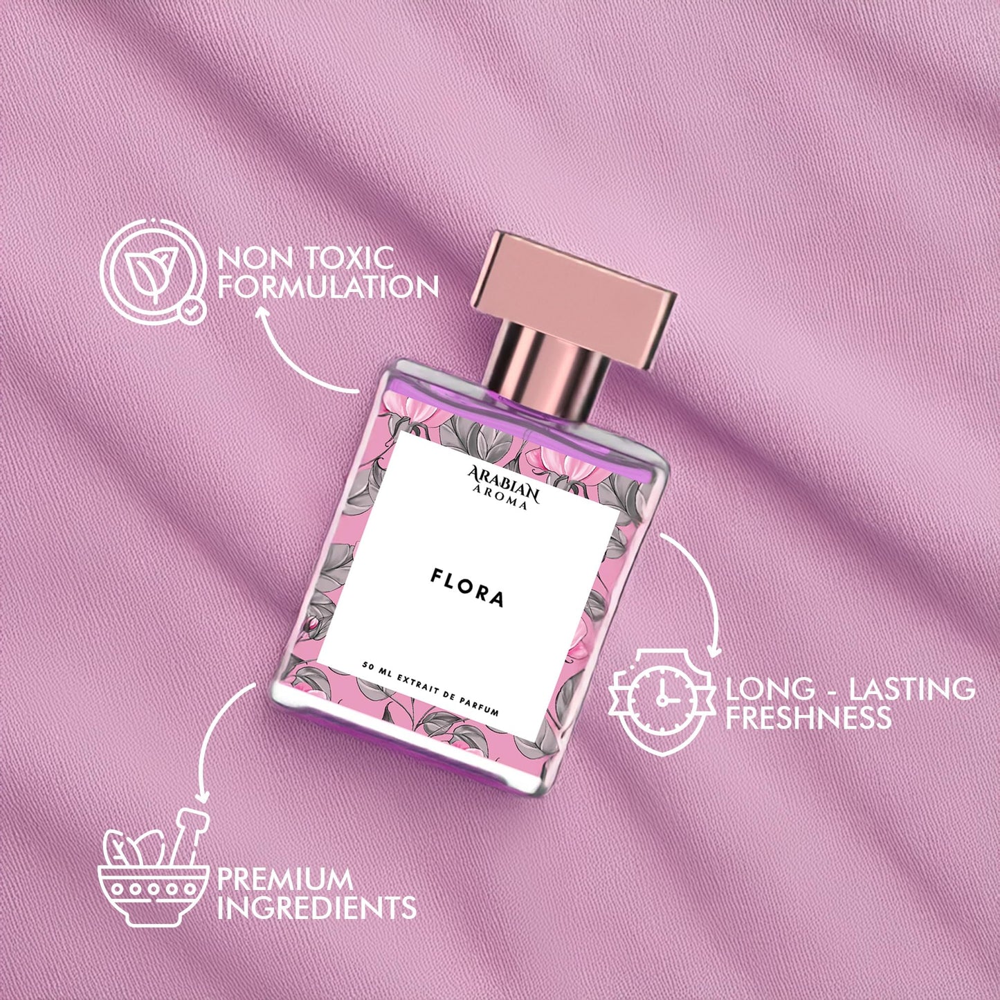 Arabian Aroma Flora Perfume for Women – Elegant & Long-Lasting Floral Extrait De Parfum – Youthful yet sophisticated Daytime Luxury Scent for Office, Brunch & Everyday Wear – 50ml