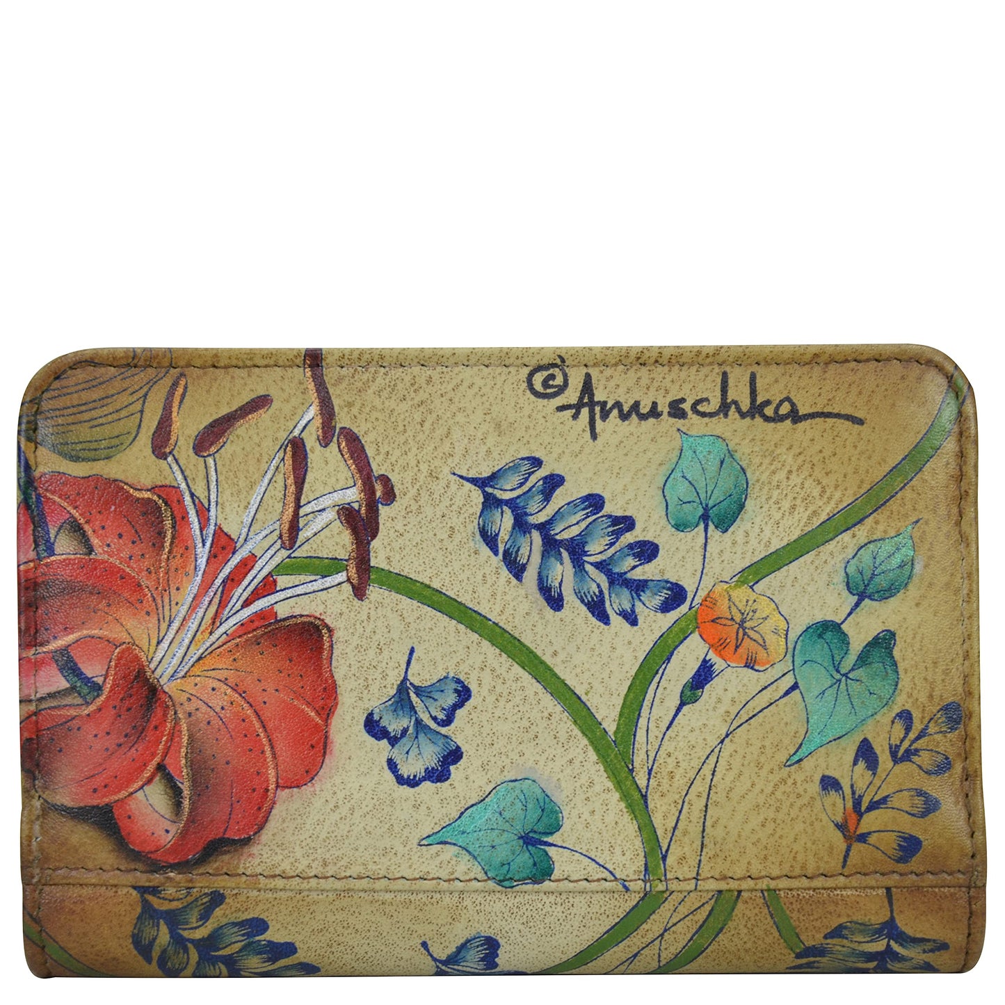 Anuschka Women's Hand-Painted Genuine Leather Two Fold RFID Organiser Wallet - Caribbean Garden