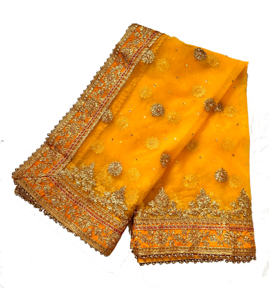 asha chunri house Women Yellow Bridal Dupatta With Velvet Border 2.25 Meter For Wedding