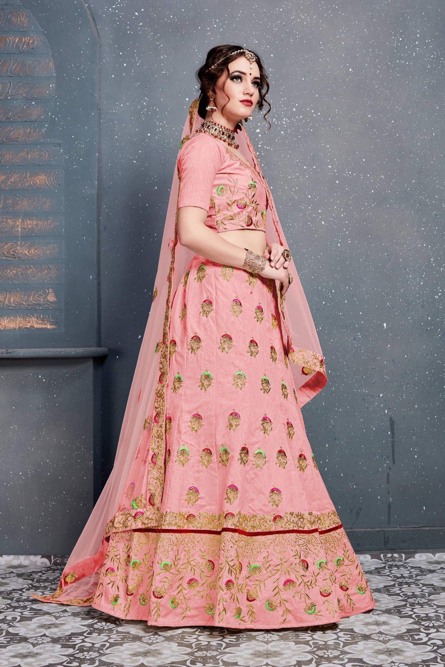 Zeel Clothing Women's Silk Semi stitched Lehenga Choli (7209-Baby Pink_Pink_Free Size)