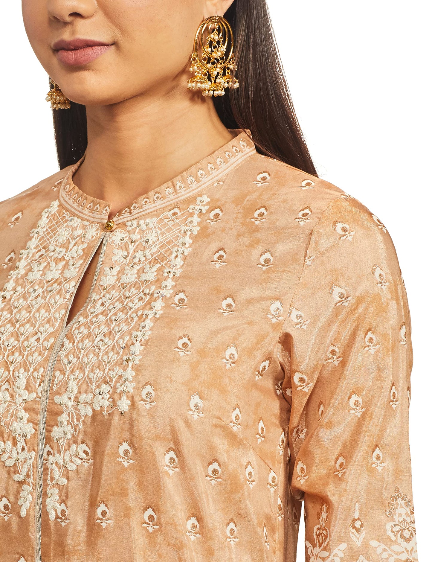 W for Woman Women's Polyester Regular Gown (20SKW14777-116298_Light Orange_10)