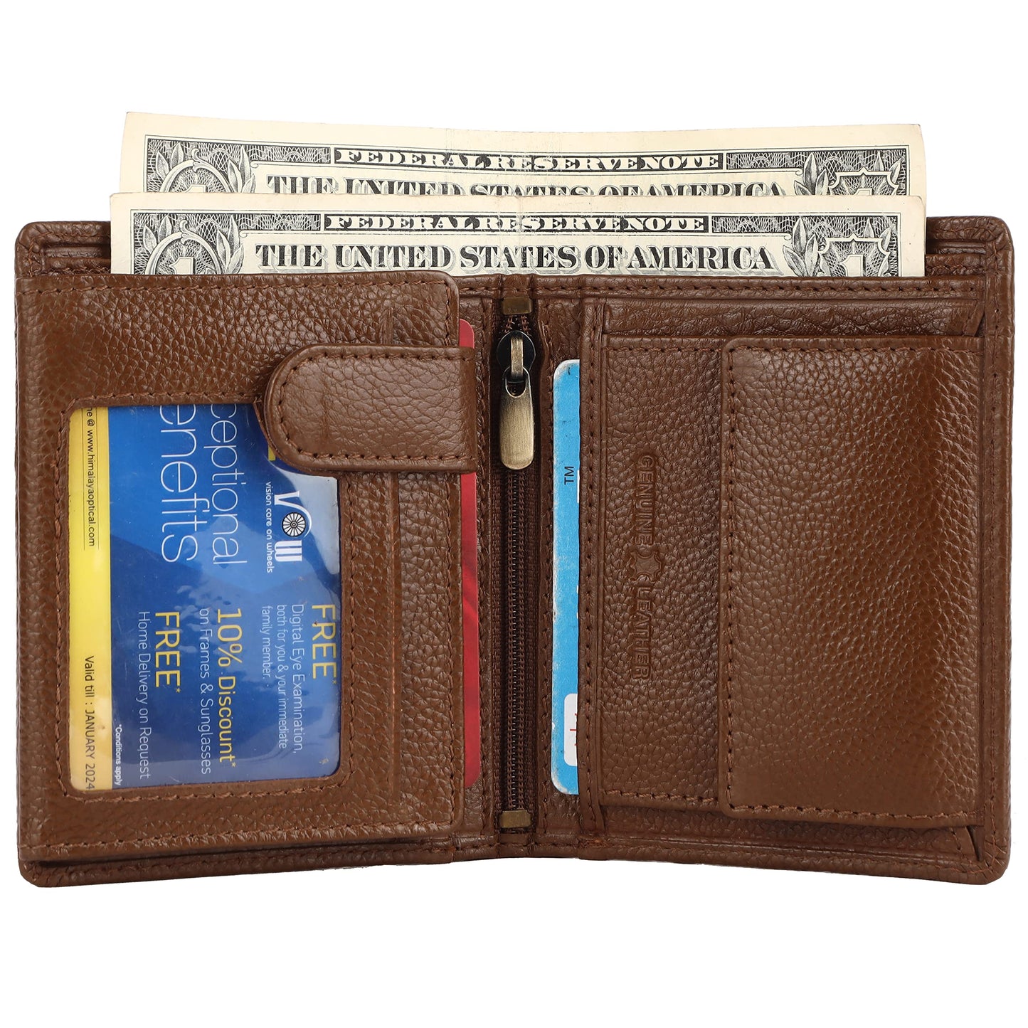 HAMMONDS FLYCATCHER Genuine Leather Wallet for Men, RFID Protected Leather Purse for Men, Money Purse for Men, Bi-Fold Wallet, 4 Card Slots, 3 ID Slots, Coin Pocket, Metal Snap Button - Brushwood
