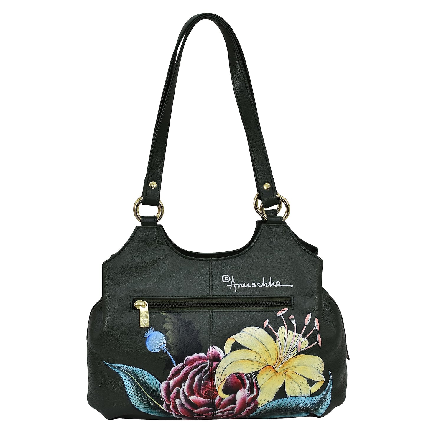 Anuschka Women’s Hand-Painted Genuine Leather Triple Compartment Satchel - Vintage Floral