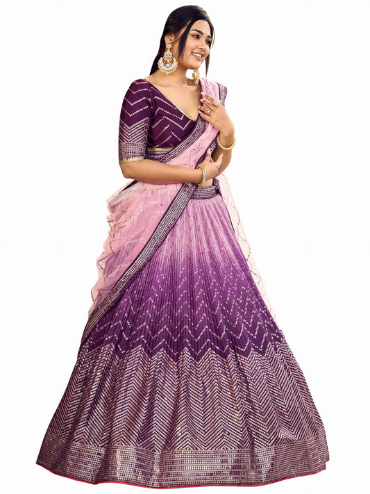 Zeel Clothing Women's Zari & Sequins Embroidered Art Silk New Semi-Stitched Lehenga Choli With Dupatta (5057-Purple-Womens-Lehenga-Choli-Latest; Free Size)