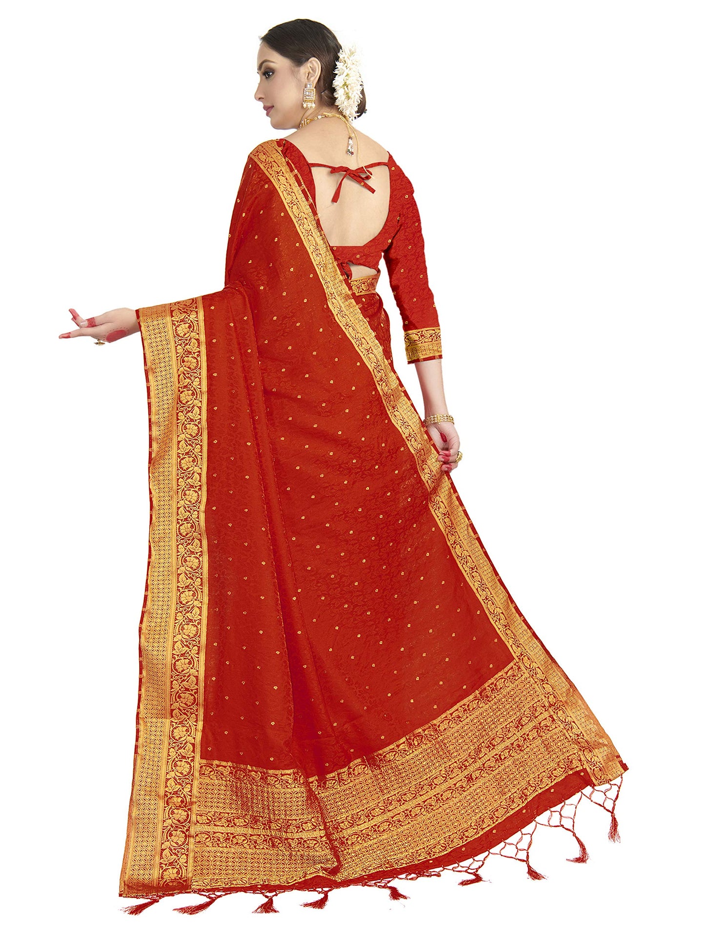 Vardha Women's Banarasi Satin Silk Saree with Unstitched Blouse Piece - Zari Woven Work Sarees for Wedding (172, Red)