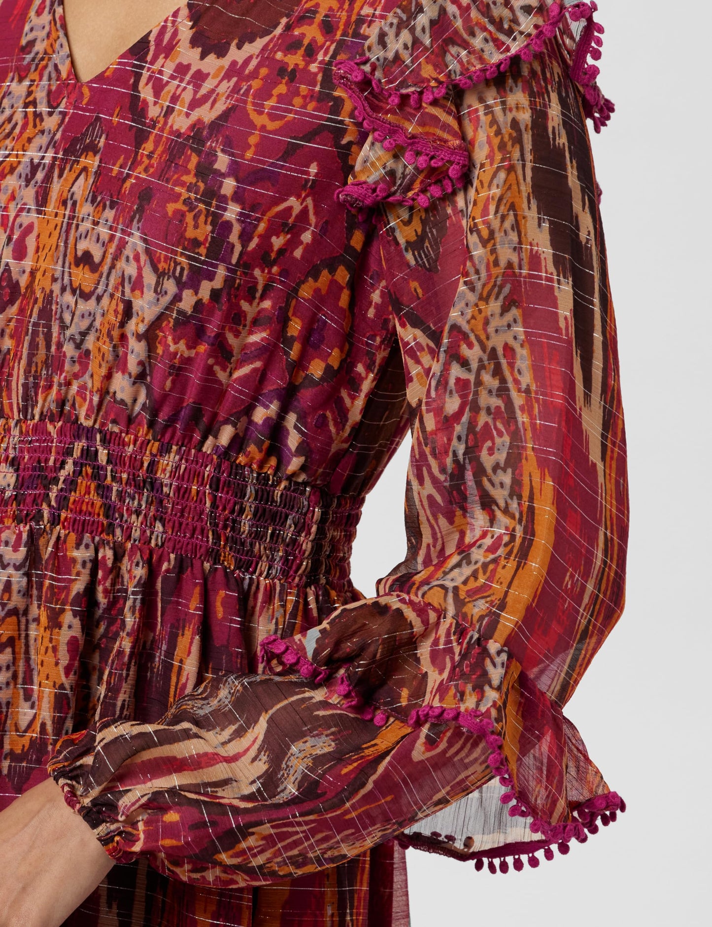 ONLY Women Abstract Printed Casual Maroon Midi Dress