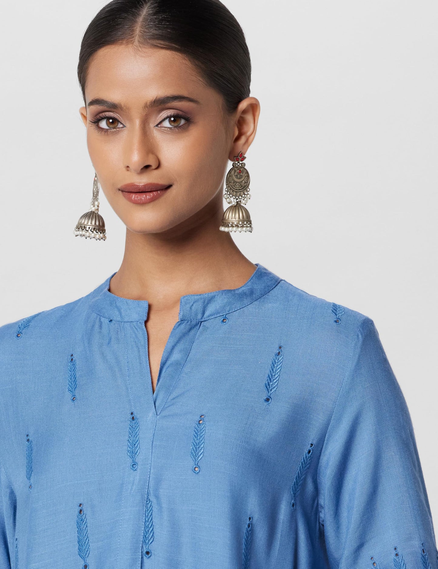 BIBA Women Rayon Solid Relaxed Mix And MatchCo-Ord Set (Work Vog1884_Blue_38)