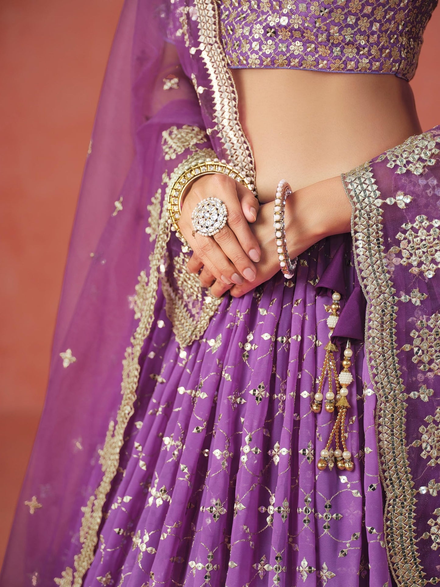 Zeel Clothing Women's Sequins Zari Embroidered Georgette Lehenga Choli With Dupatta (7086-Women-Lehenga-Choli-Latest, Free size) (Purple)