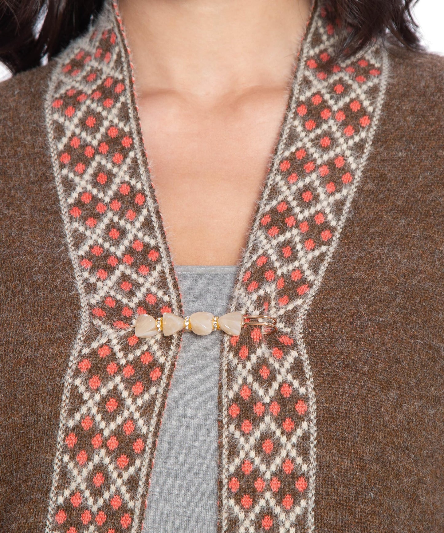 Women Woolen Log Sweater || Long Shrugs || Printed Woollen Coat || Open Front Longline Shrug Cardigan (IN, Alpha, XL, Border Brown)