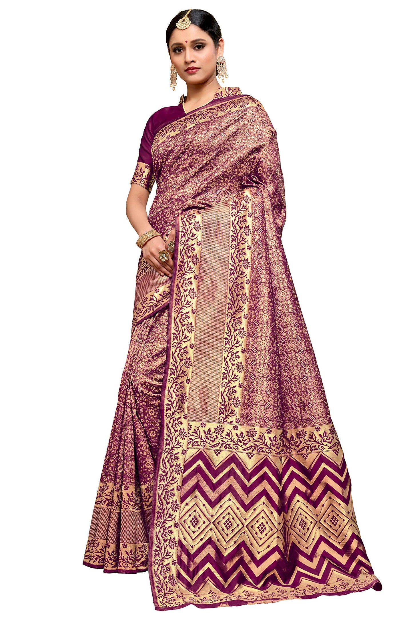 Glory Sarees Women’s Banarasi Silk Saree With Blouse Piece (Kara137_Wine)