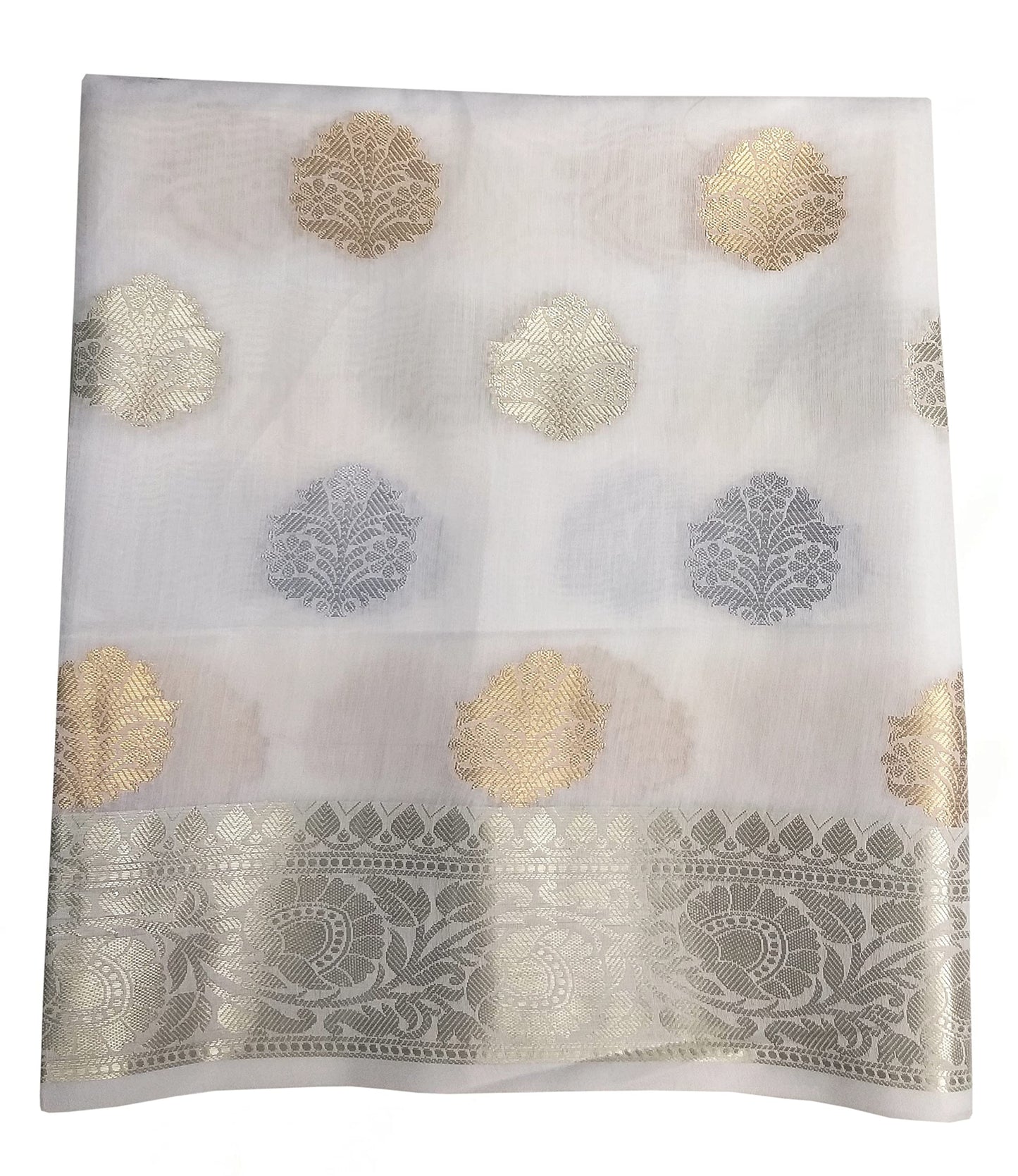 The SDF India Cotton Silk Zari Woven Women Dupatta (2.40, White)