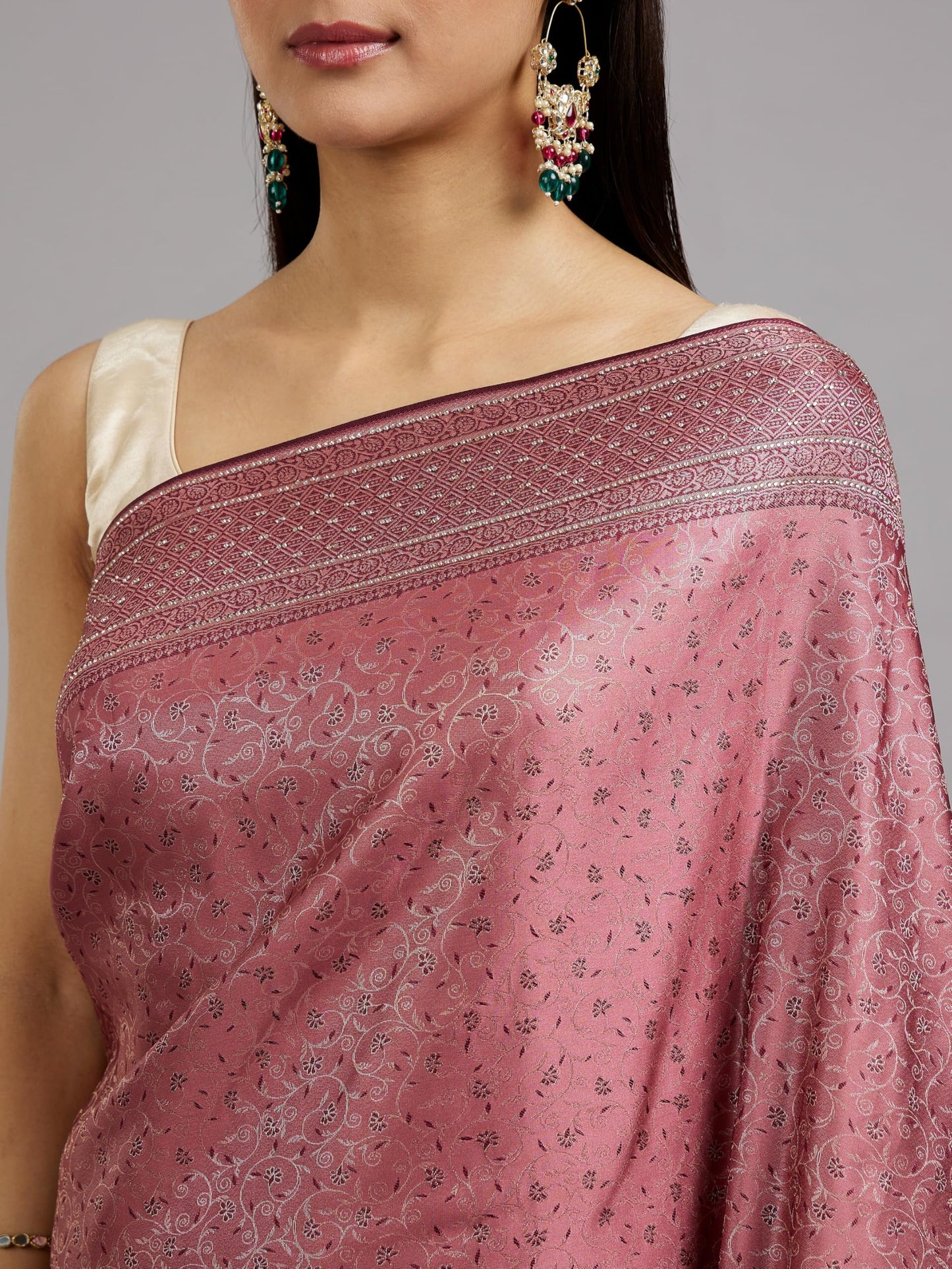 MOHEY Women's Art Silk Stone Work|Weave Saree with Blouse Piece(Dusty Pink)