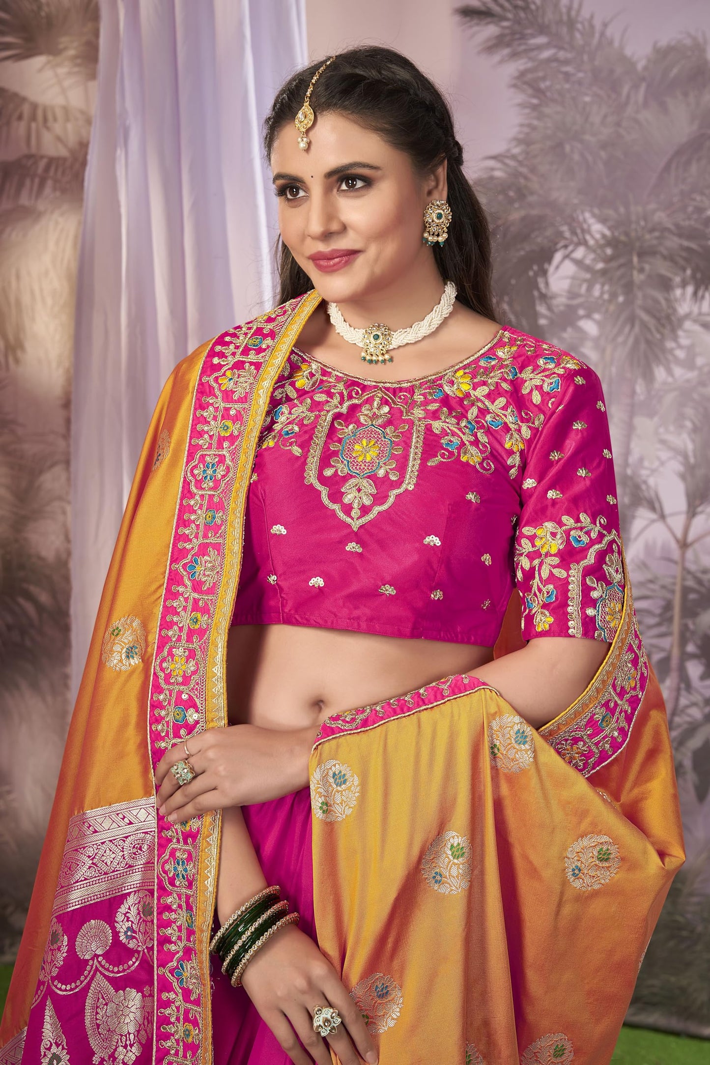 MANOHARI Banarasi Silk Woven Saree With Heavy Embroidery Blouse Piece_Mn1877 - Women, Yellow