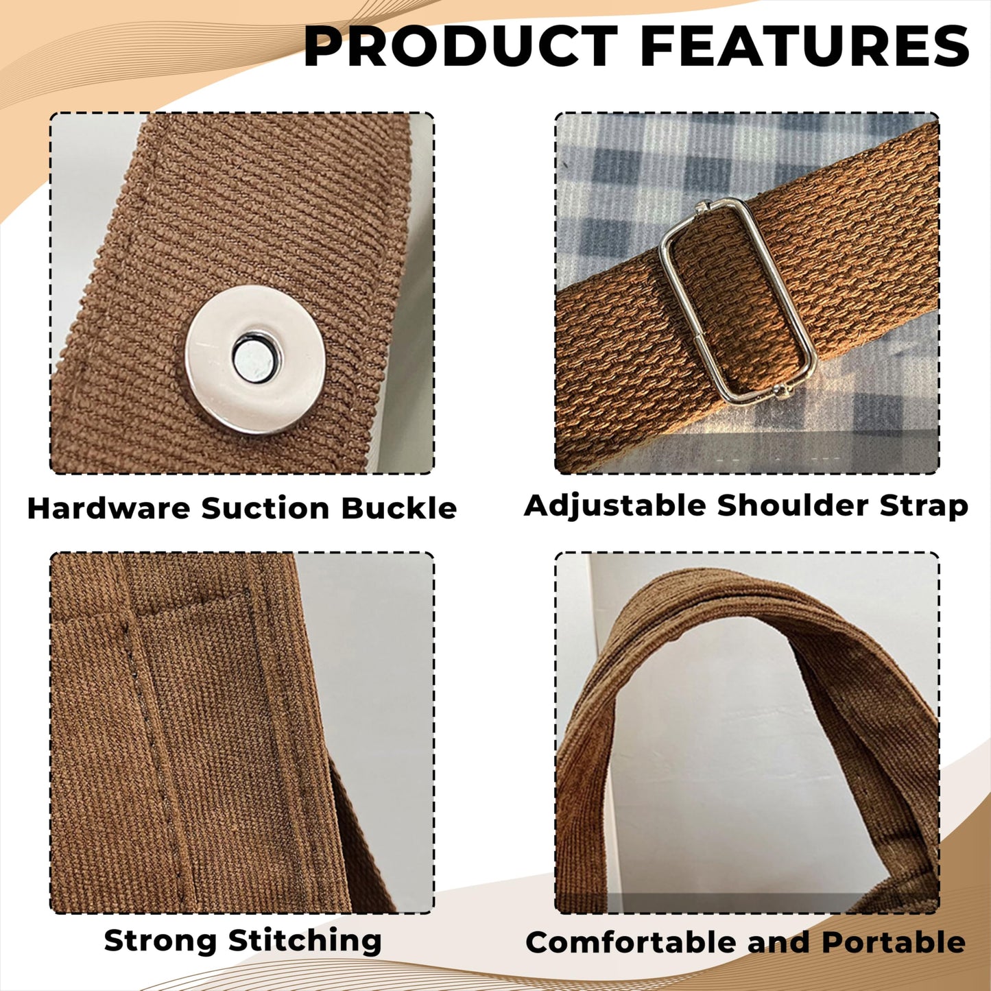 Kraptick Canvas Tote Bags – Stylish Shoulder Tote Bag Everyday Use For Women Reusable Compact Tote Bag Perfect as a Grocery, Shopping Bags for Grocery (Plain Brown)