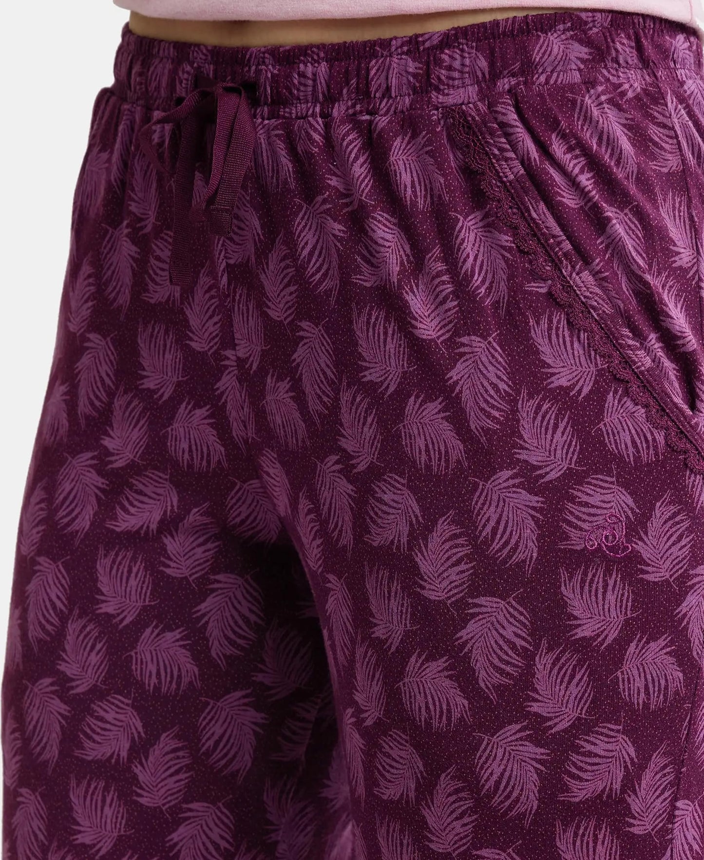 Jockey Women's Straight Fit Pants (RX09_Purple Wine-Color and Print May Vary_Large)