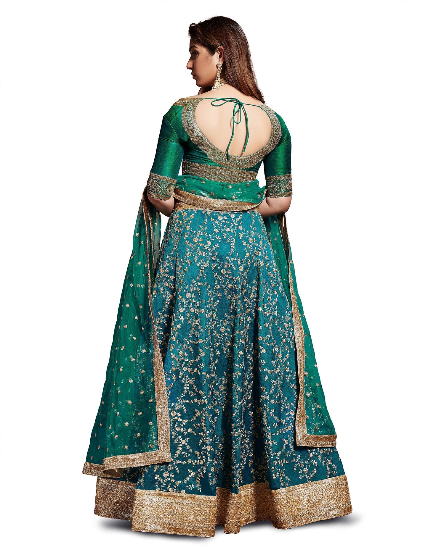 Zeel Clothing Women's Art Silk Semi Stitched Lehenga Choli with Dupatta (7048-Green-New-Bridal-Wedding Free Size)
