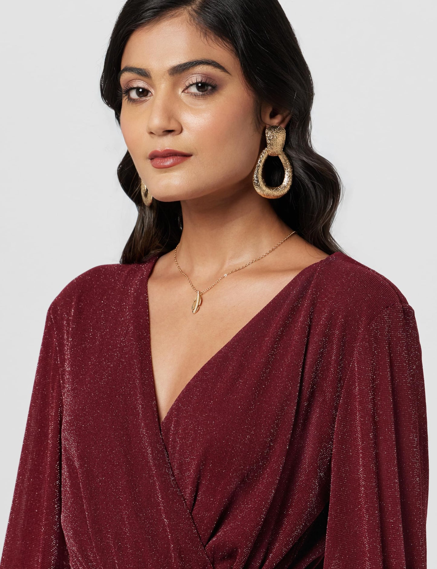 Kazo Lurex Mesh Wrap Dress Red