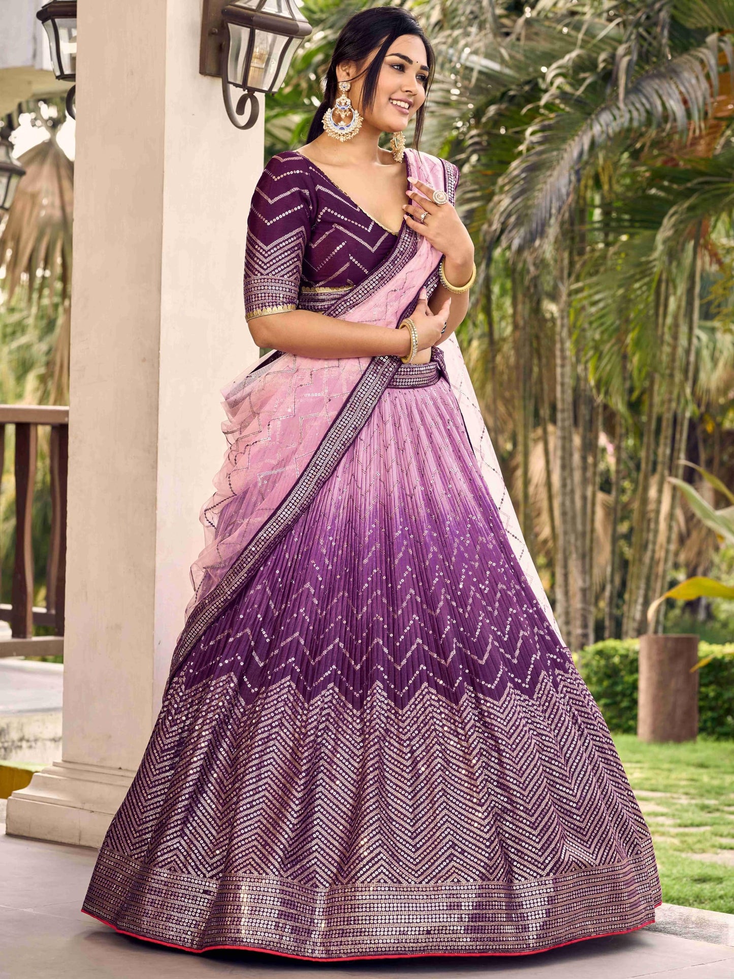 Zeel Clothing Women's Zari & Sequins Embroidered Art Silk New Semi-Stitched Lehenga Choli With Dupatta (5057-Purple-Womens-Lehenga-Choli-Latest; Free Size)