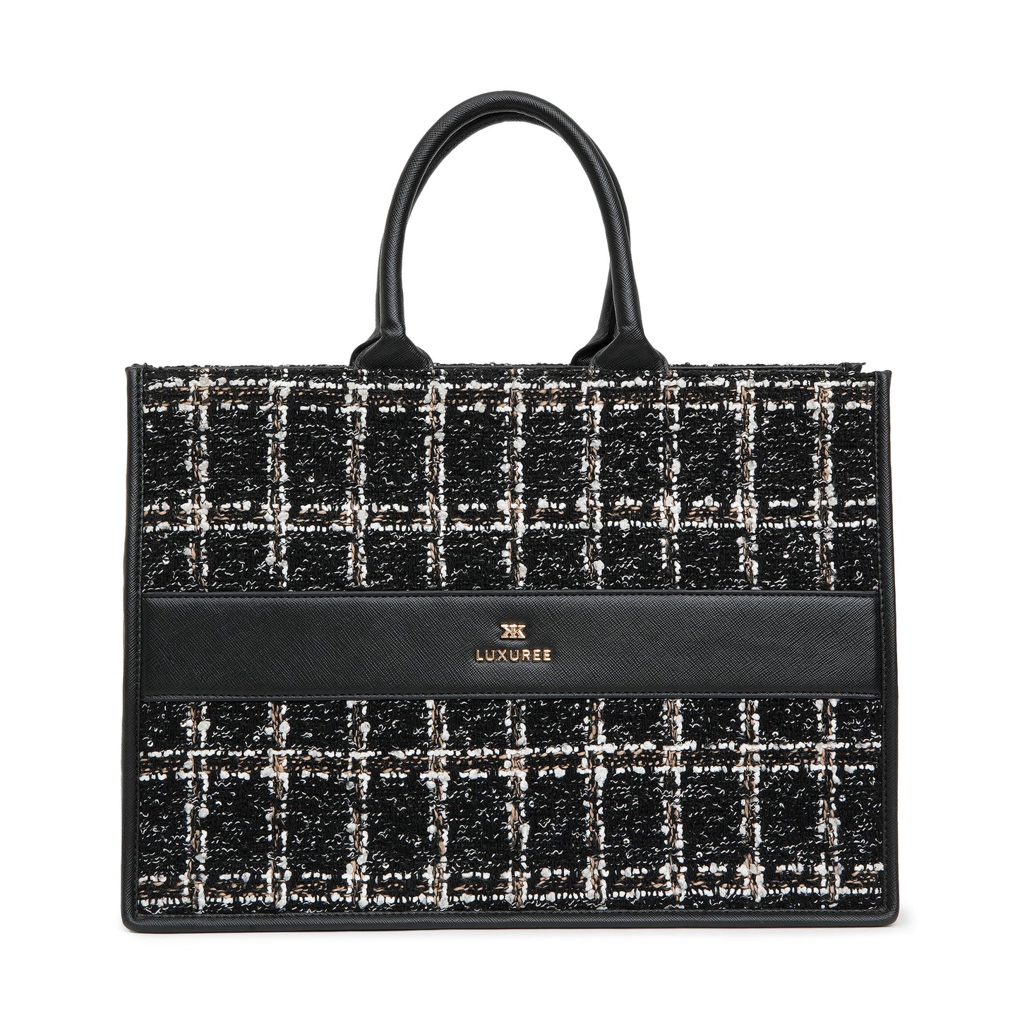 KLEIO Tweed Tote hand Bag with a laptop Compartment and Zip Closure for Work Office Women