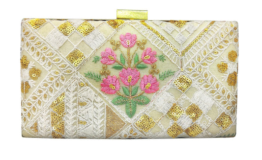 DUCHESS Women Party Box Clutch (Pink-White)