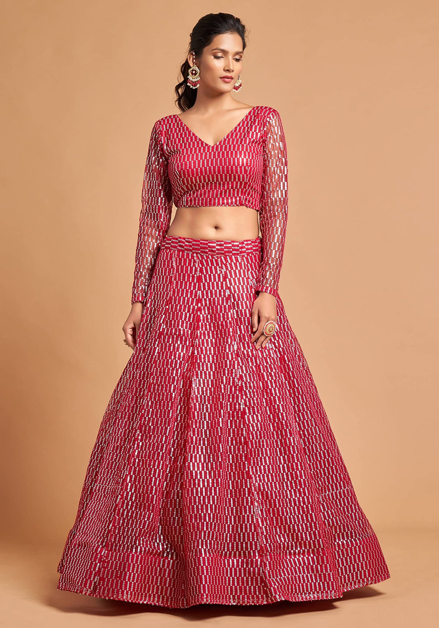 Zeel Clothing Women's Net Embroidered Semi-Stitched New Bridal Lehenga Choli with Dupatta (7310-Pink-Wedding-Girlish-Latest-Lehenga; Free Size)